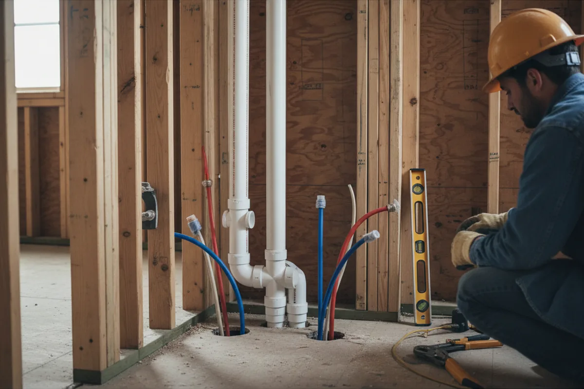 Drain and supply rough-in during Sump Pump Repair in Romney